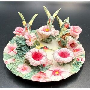 Vtg Popular Imports 1996 Mini Tea Set Hummingbird/Pink Flowers Hand-Painted